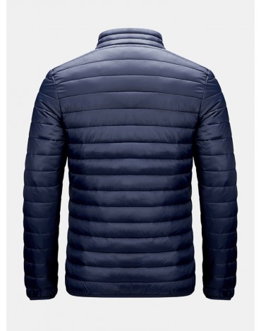 Mens Zip Front Quilted Solid Basic Padded Coats With Pocket