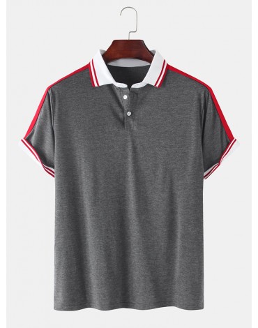 Mens Plain Casual Short Sleeves Golf Shirt With Contrast Ribbed Trims